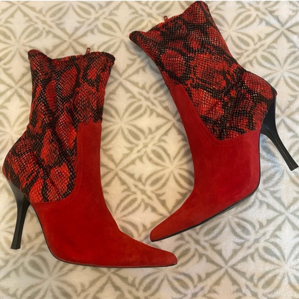 zinc by Nordstrom’s Red Snakeskin Heeled Booties